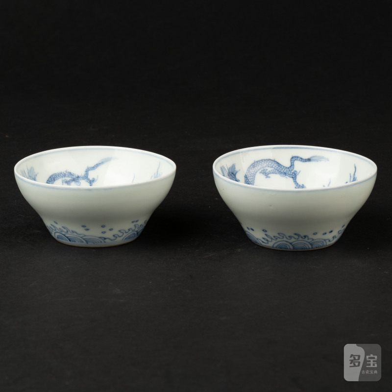    清雍正 青花雙龍戲珠折腰杯兩點 - 图3